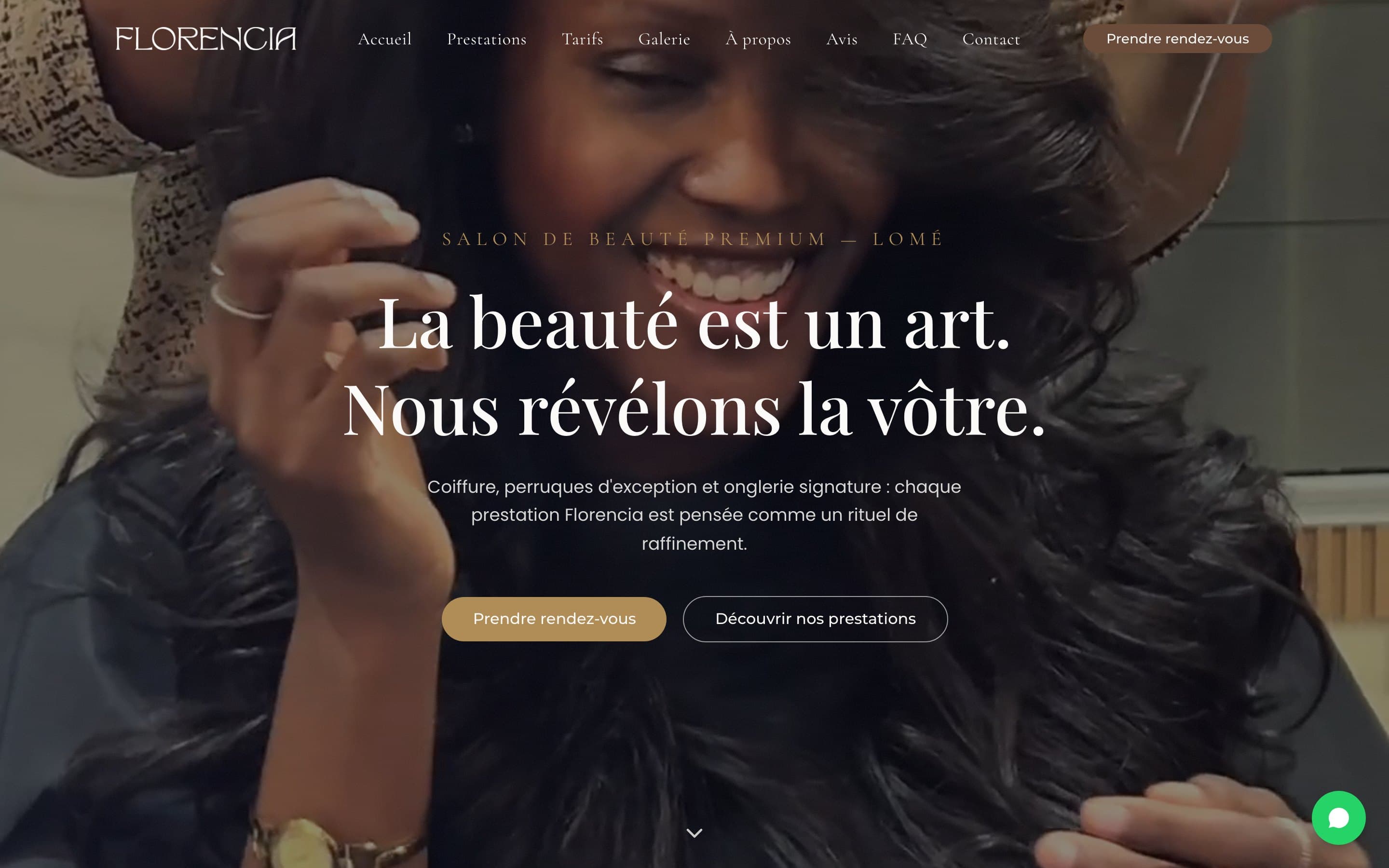 Florencia homepage: full-screen photography with the line "Beauty is an art"