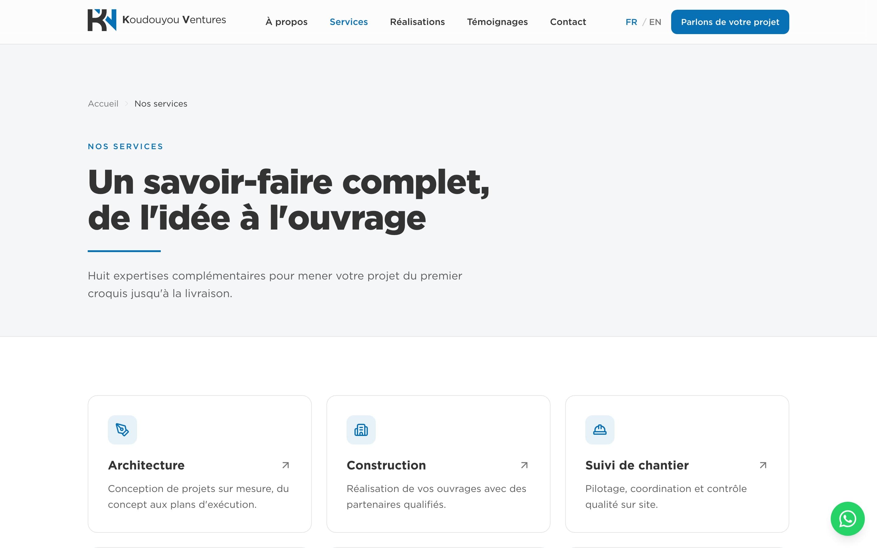 Section des domaines d'intervention du site Koudouyou Ventures