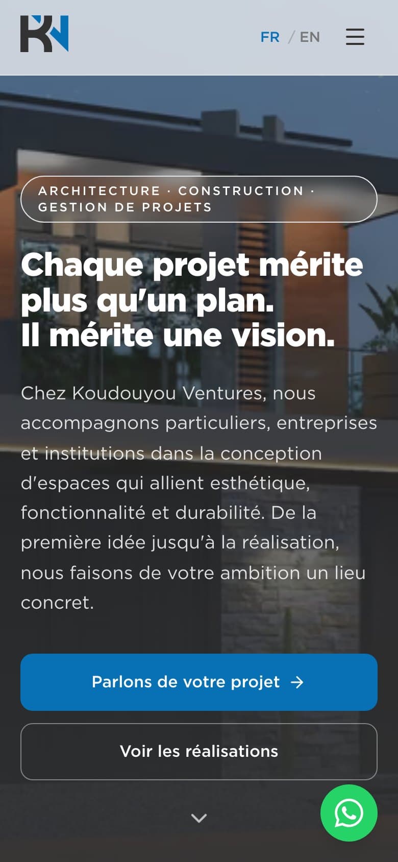 Page d'accueil de Koudouyou Ventures sur téléphone