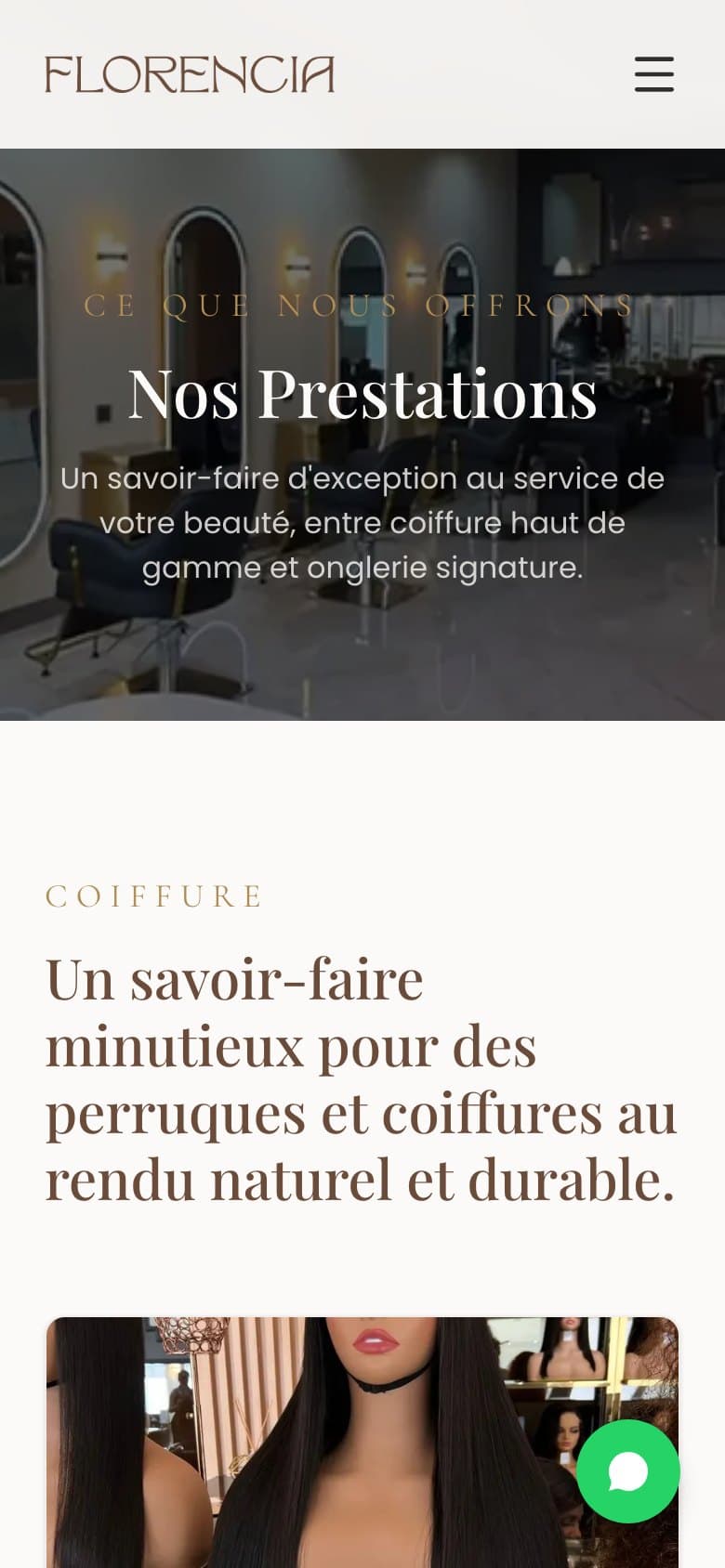 Florencia services page on a phone